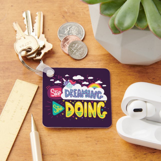 Stop Dreaming, Start Doing Dark Purple Metal Key Ring (Desk)
