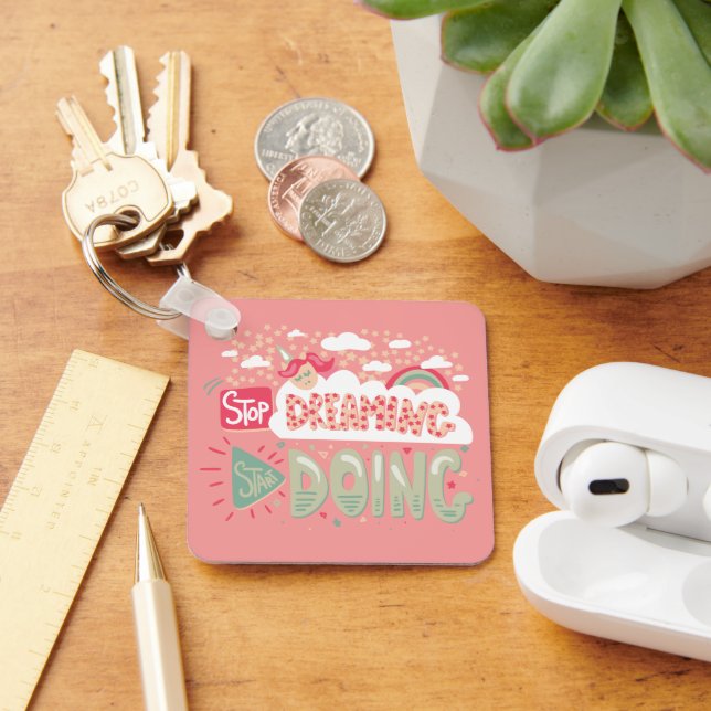 Stop Dreaming, Start Doing Light Salmon Metal Key Ring (Desk)