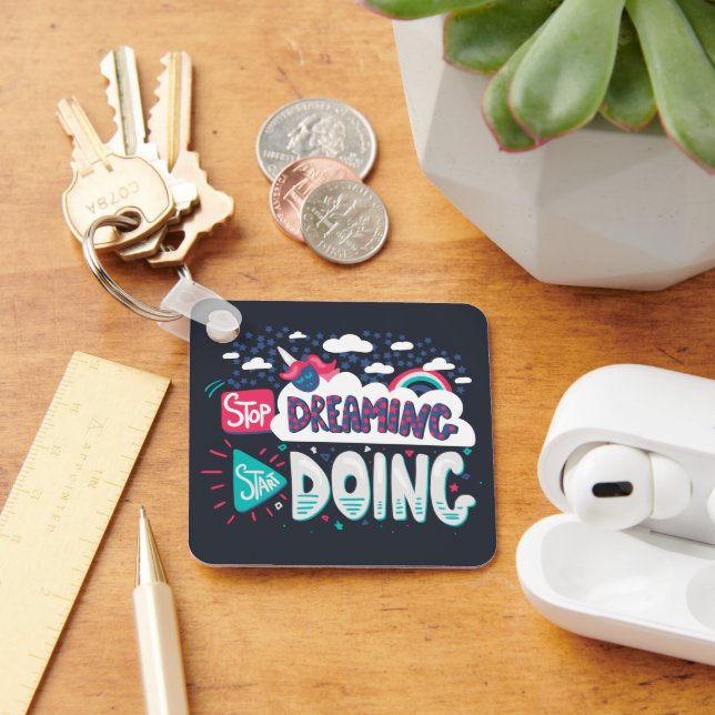 Stop Dreaming, Start Doing Shadow Black Metal Key Ring (Desk)