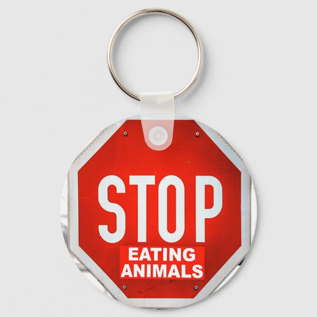Stop Eating Animals Vegetarian Vegan Key Ring (Front)