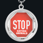 Stop Eating Animals Vegetarian Vegan Silver Plated Necklace<br><div class="desc">Stop Eating Animals 
Perfect for the animal loving Vegan or Vegetarian in your life.</div>