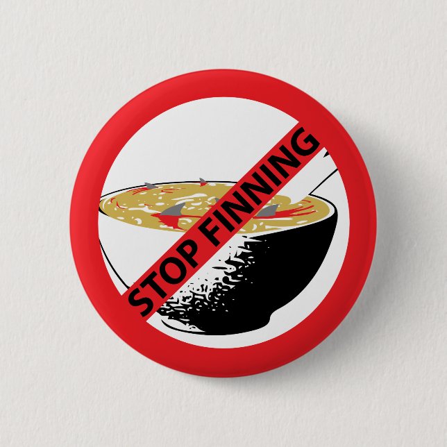 STOP FINNING SHARKS 6 CM ROUND BADGE (Front)
