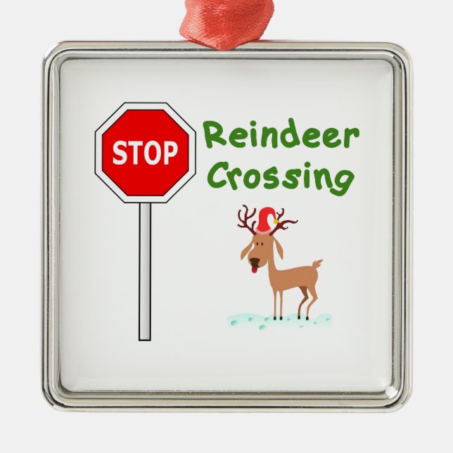 STOP for Santa's Reindeer! Metal Tree Decoration (Front)