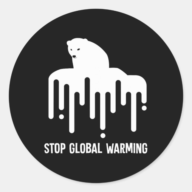 Stop Glol Warming Climate Change Polar Bear Enviro Classic Round Sticker (Front)