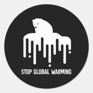 Stop Glol Warming Climate Change Polar Bear Enviro Classic Round Sticker