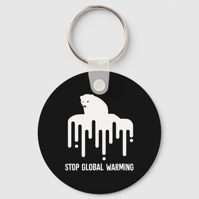 Stop Glol Warming Climate Change Polar Bear Enviro Key Ring (Front)