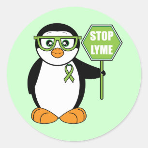 Stop Lyme Penguin with Sign Classic Round Sticker