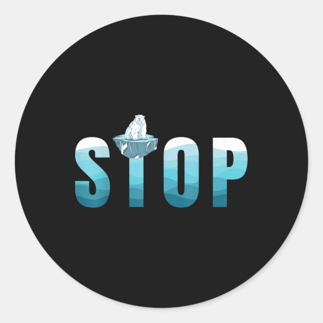 Stop Ocean Pollution Polar Bear Environmental Prot Classic Round Sticker (Front)