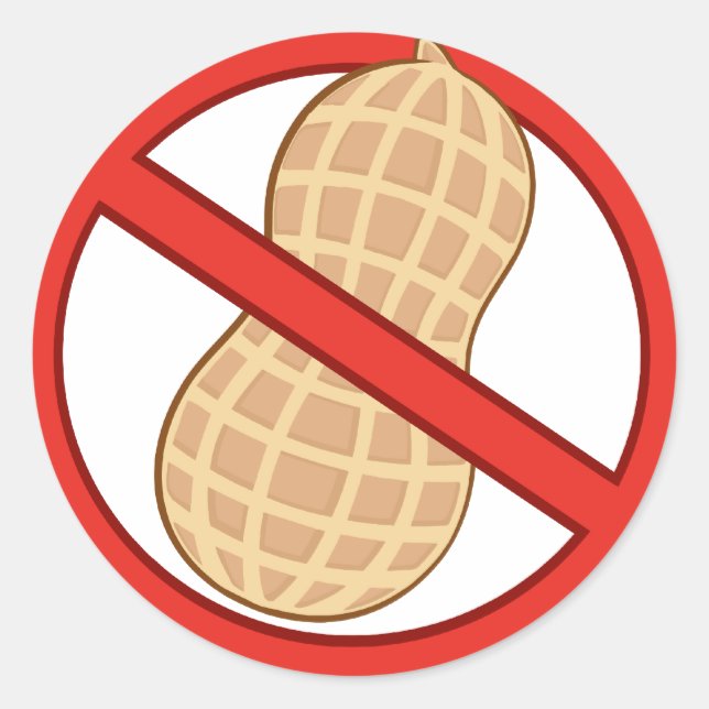 STOP PEANUTS ALLERGIC CARTOON WARNING SIGN GRAPHIC CLASSIC ROUND STICKER (Front)