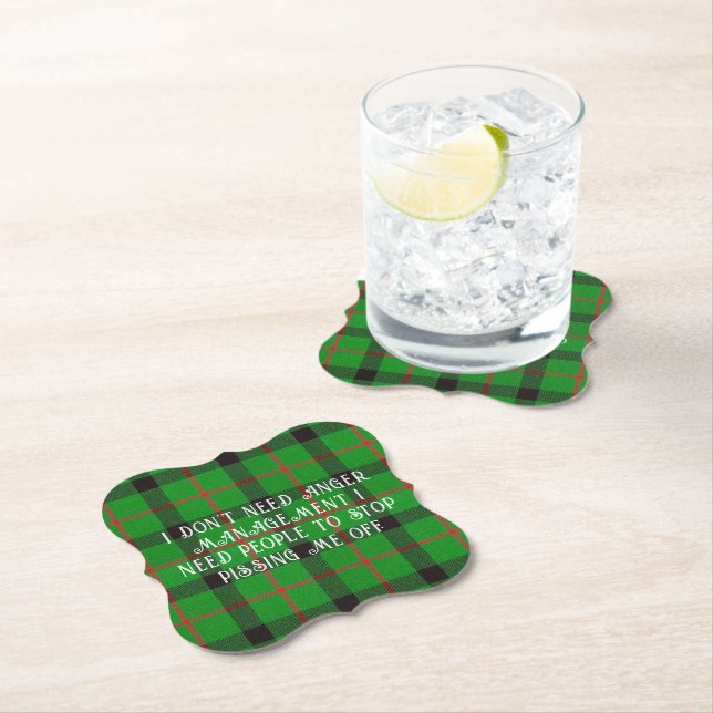  Stop Pissing Me Off Green Plaid Paper Coaster (Insitu)