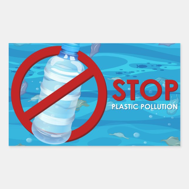 Stop Plastic Pollution Rectangular Sticker (Front)