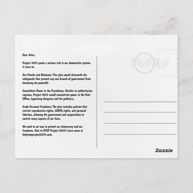 Stop Project 2025 Postcard (Back)