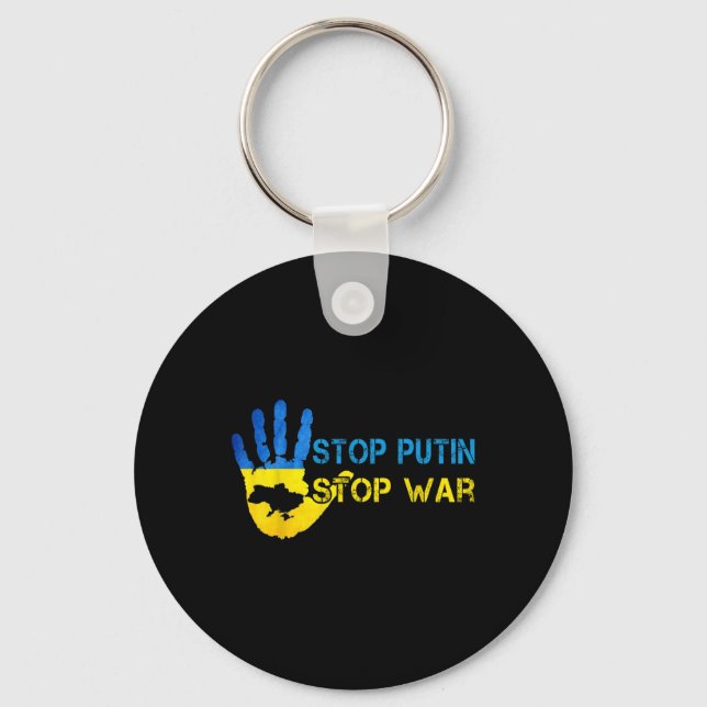 Stop Putin Stop War Support Ukraine I Stand With U Key Ring (Front)