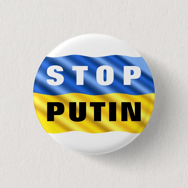 Stop Putin Stop War Ukraine Flag Button Freedom (Front)