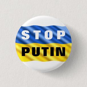 Stop Putin Stop War Ukraine Flag Button Freedom