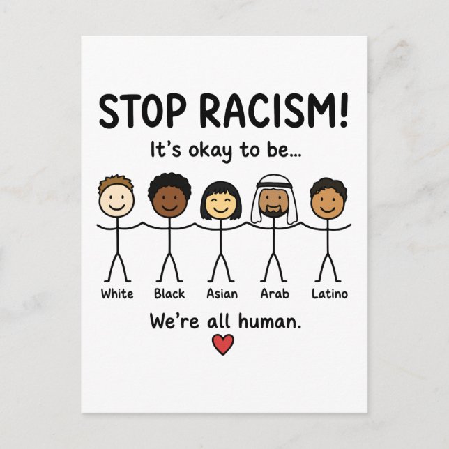 Stop racism we're all human postcard (Front)
