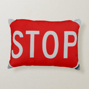 Stop Sign Grey / Red and White Decorative Cushion