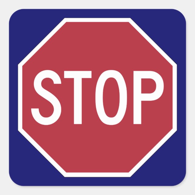 Stop sign on blue square sticker (Front)
