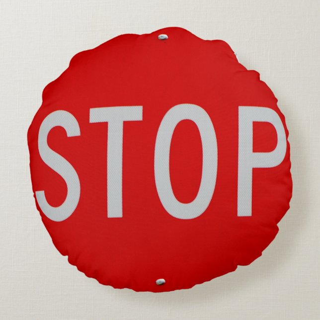 Stop Sign Red and White Round Cushion (Back)