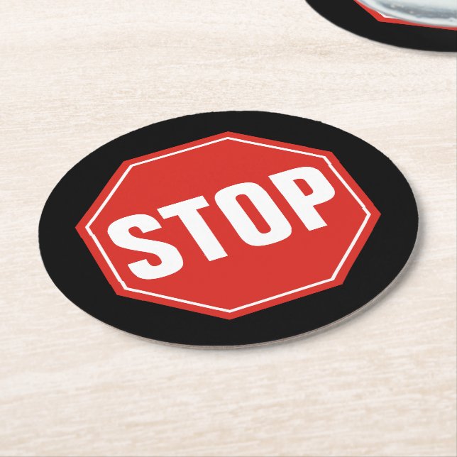 STOP Sign Round Paper Coaster (Angled)