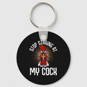 Stop Staring At My Funny Farmer Sarcastic Chicken  Key Ring