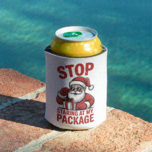 Stop Staring At My Package Snarky Christmas Santa Can Cooler