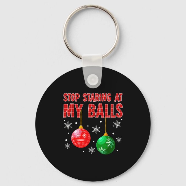 Stop Staring At My Red Plaid Ugly Sweater Couple  Key Ring (Front)