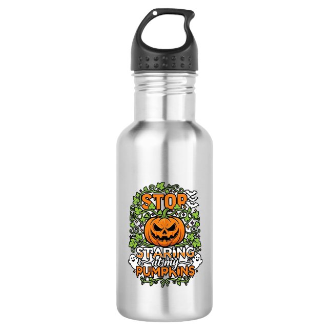 Stop Staring Pumpkins Halloween Ghosts Bats_1 532 Ml Water Bottle (Front)