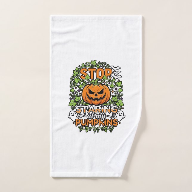 Stop Staring Pumpkins Halloween Ghosts Bats_1 Hand Towel (Hand Towel)