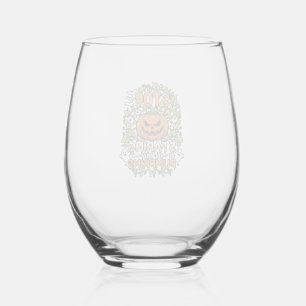 Stop Staring Pumpkins Halloween Ghosts Bats_1 Stemless Wine Glass