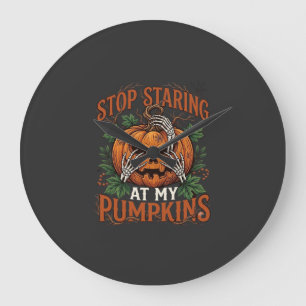 Stop Staring Pumpkins Halloween Skeleton Hands_1 Large Clock