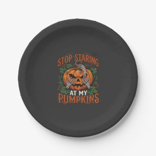 Stop Staring Pumpkins Halloween Skeleton Hands_1 Paper Plate