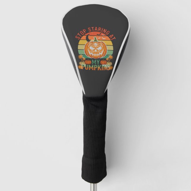 Stop Staring Pumpkins Halloween Skull Retro Sunset Golf Head Cover (Front)