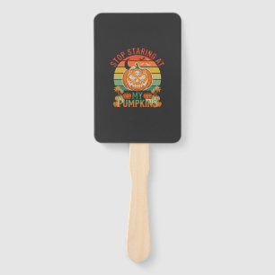 Stop Staring Pumpkins Halloween Skull Retro Sunset Hand Fan