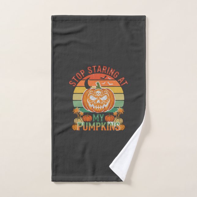 Stop Staring Pumpkins Halloween Skull Retro Sunset Hand Towel (Hand Towel)