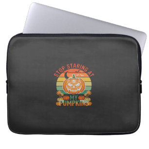 Stop Staring Pumpkins Halloween Skull Retro Sunset Laptop Sleeve