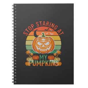 Stop Staring Pumpkins Halloween Skull Retro Sunset Notebook