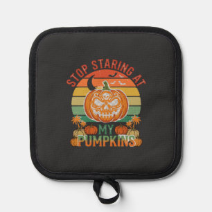 Stop Staring Pumpkins Halloween Skull Retro Sunset Pot Holder