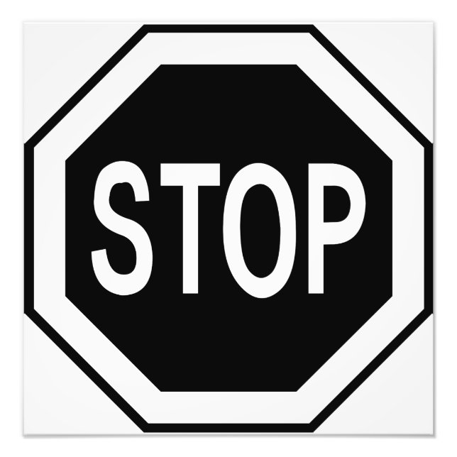 Stop Symbol Sign - Black on White (Front)