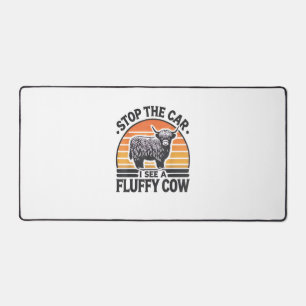 Stop The Car I See Fluffy Cow Retro Highland Cow L Desk Mat
