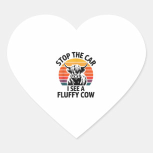 Stop The Car I See Fluffy Cow Retro Highland Cow L Heart Sticker