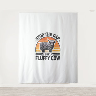Stop The Car I See Fluffy Cow Retro Highland Cow L Tapestry