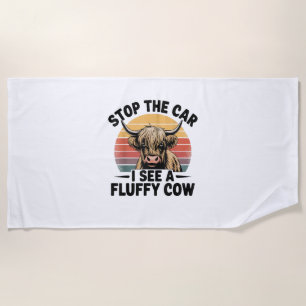Stop The Car I See Fluffy Funny Cow Retro Highland Beach Towel