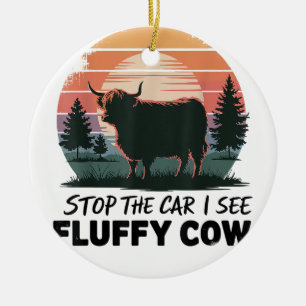 Stop The Car See Fluffy Cow Highland Cow Farm Suns Ceramic Tree Decoration