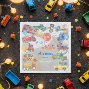 Stop the traffic close the road cars boy birthday napkin
