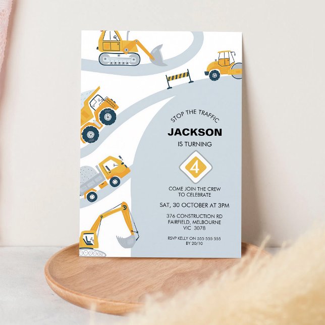 Stop the Traffic Construction 1st Birthday Invitation (Creator Uploaded)