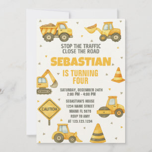 Stop the Traffic! Construction Birthday Invitation