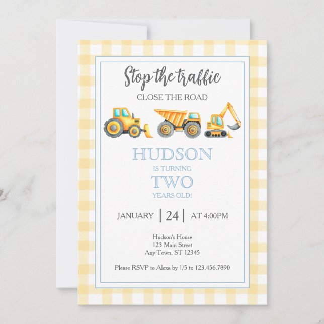 Stop the Traffic Construction Party Invitation (Front)