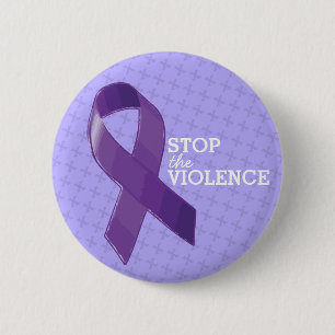 Stop the Violence with Purple Ribbon 6 Cm Round Badge