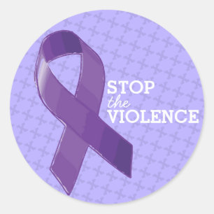 Stop the Violence with Purple Ribbon Classic Round Sticker